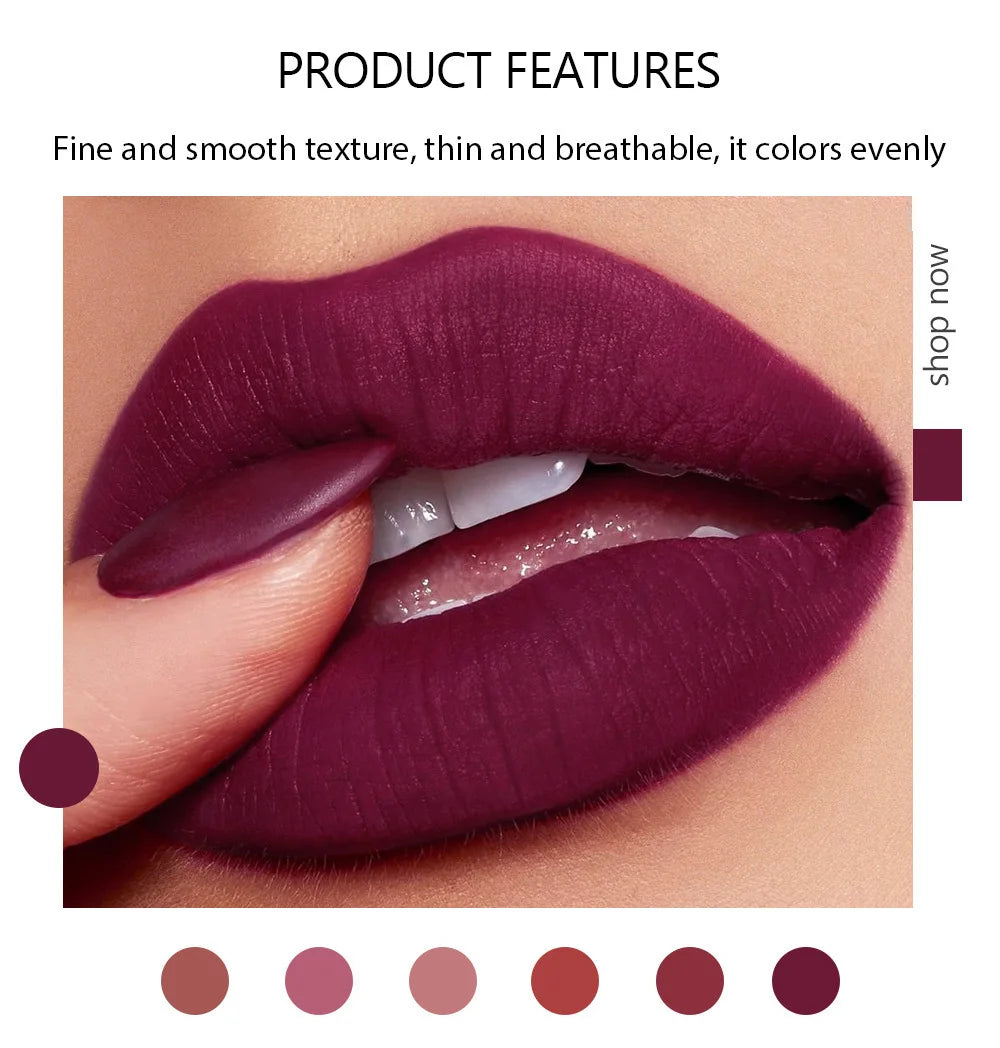 6-Color Matte Lipstick , Non-Fading, Non-Stick Cup Long-Lasting Velvet Finish. - Maquilys 